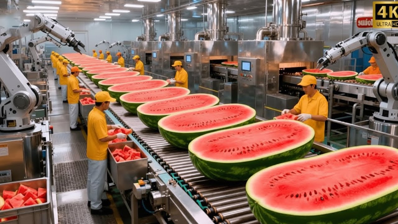 Inside a Modern Watermelon Processing Plant:From Whole Melons to Sweet Red Juice (Full Process) 2026