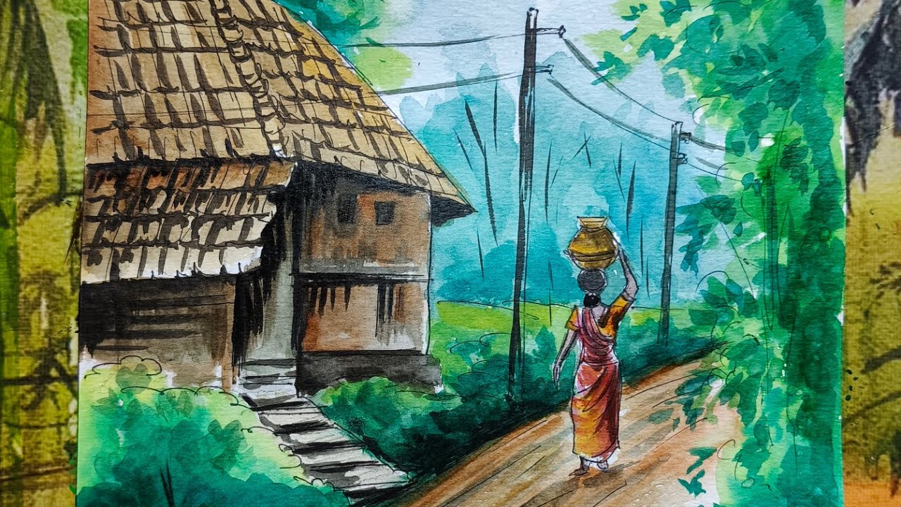 সহজে জল রং দিয়ে আঁকা ছবি , Easy watercolor painting step by step, please subscribe 👍