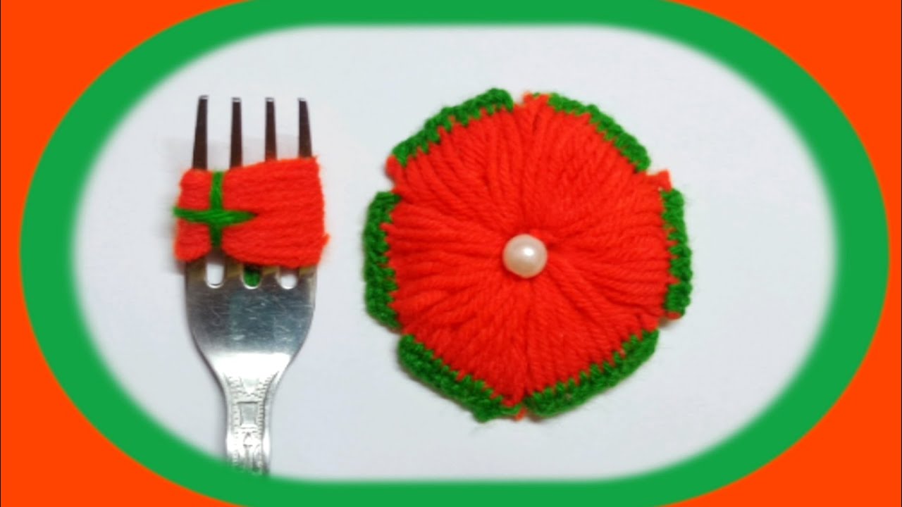 Amazing Trick with Fork - Easy Woolen Rose Making - Hand Embroidery Hack - DIY Woolen Flowers