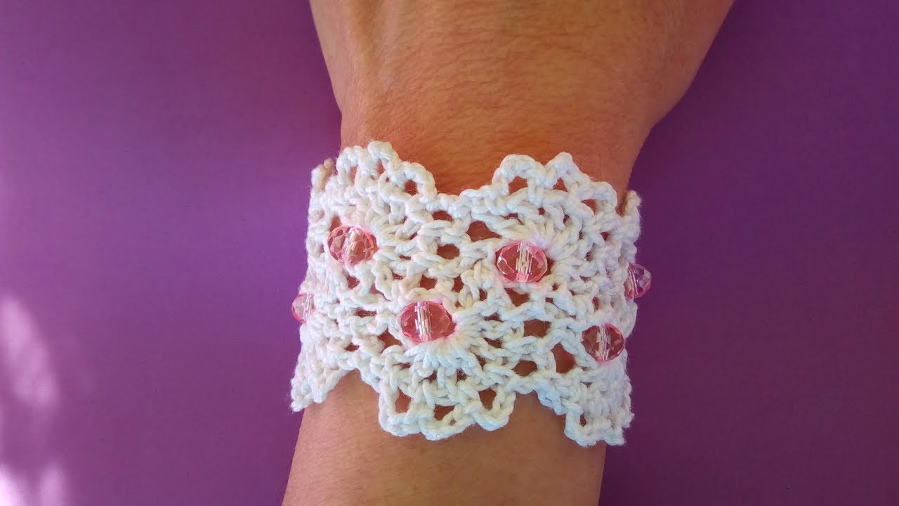 Bracciale con Perle ad Uncinetto -Crochet Bracelet Pearl - Brazalete perlas crochet Pulsera crochet
