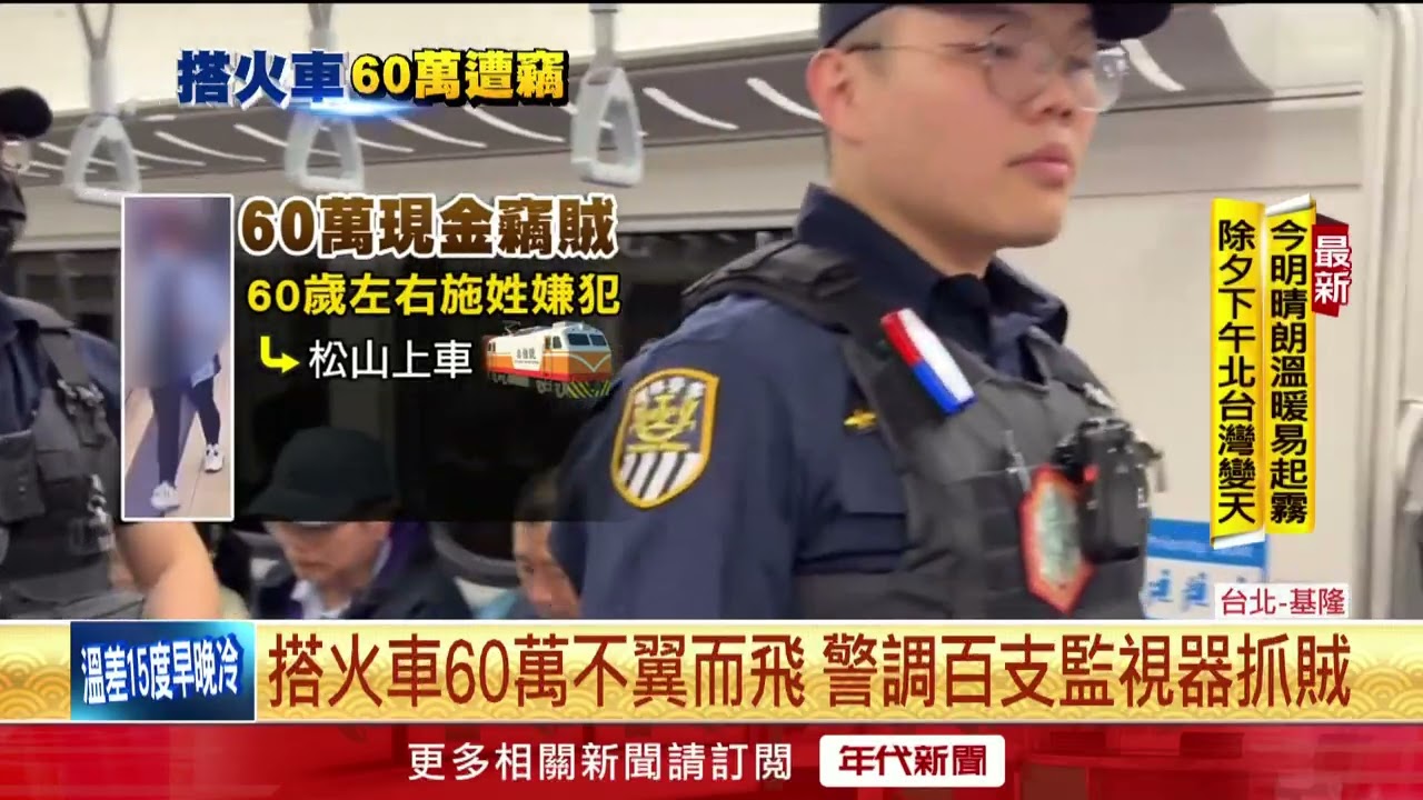 男攜60萬搭台鐵遭竊　警調百支監視器逮賊
