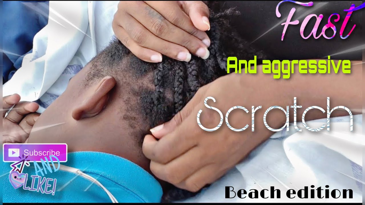 Asmr/ intentionally roughness/ fast and aggressive scalp oiling X scratching/ beach edition