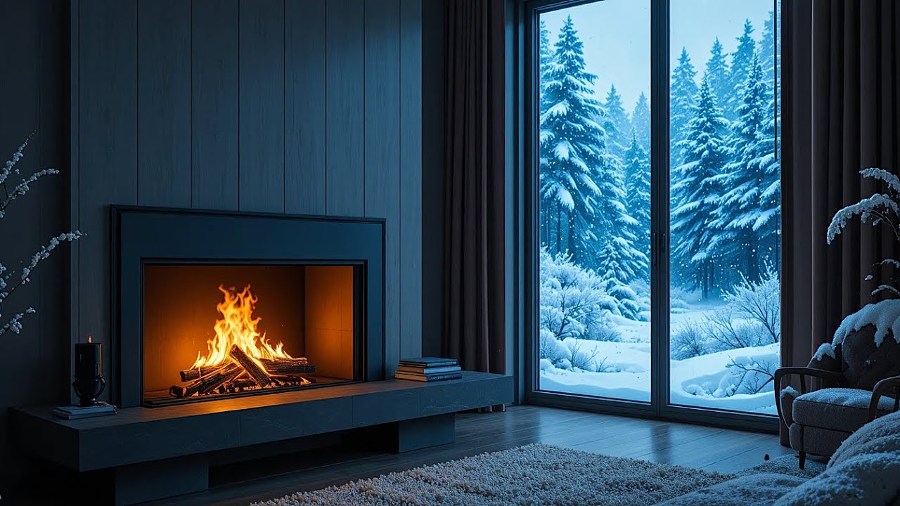 Cozy Winter Ambience ❄️ Crackling Fireplace & Blizzard Sounds for Sleeping