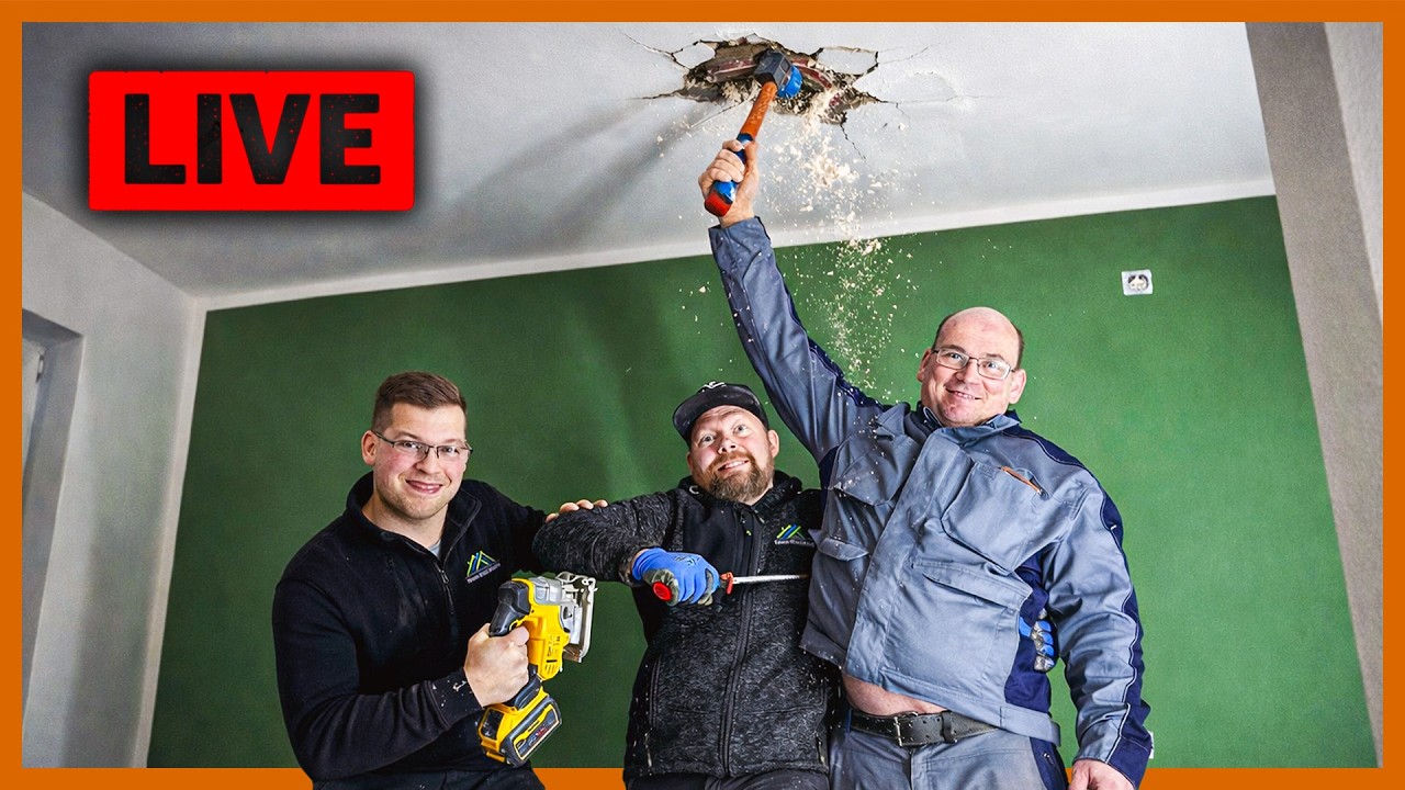 KABELSUCHE im SCHNÄPPCHENHAUS: Ronny & Daniel öffnen die Trockenbaudecke! - LIVE