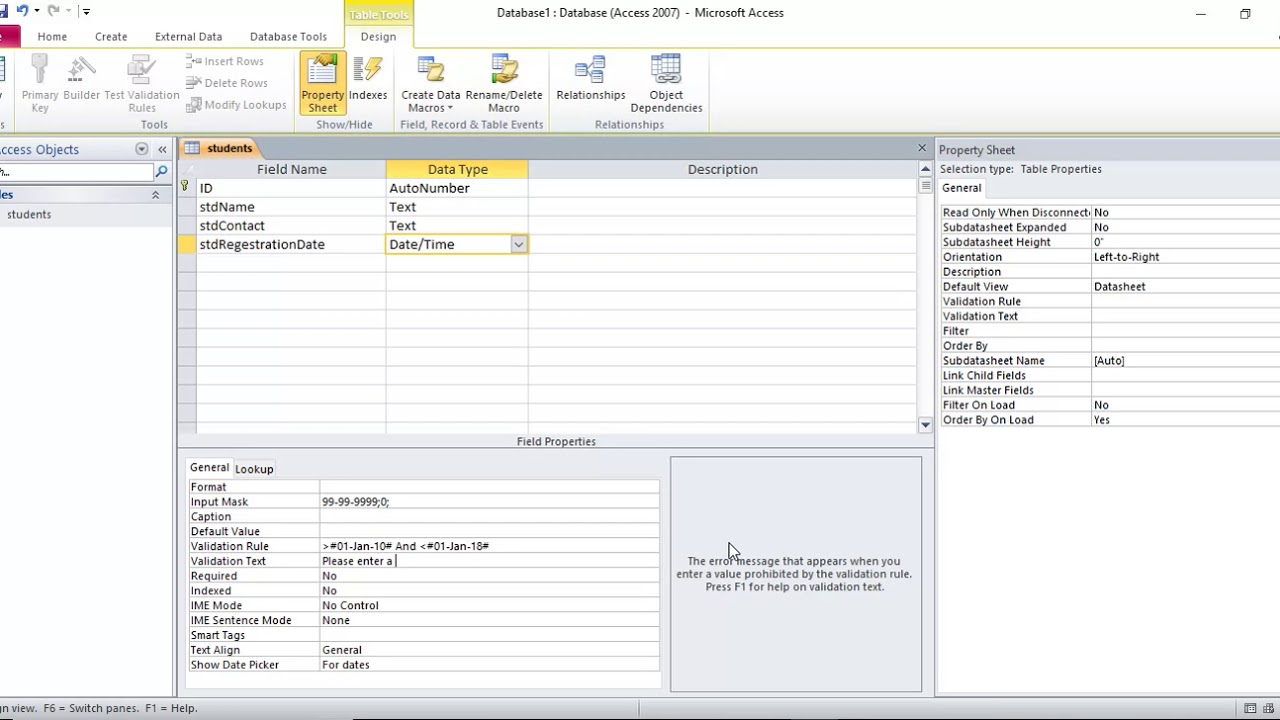 Microsoft Access: how to restrict inputs to certain range