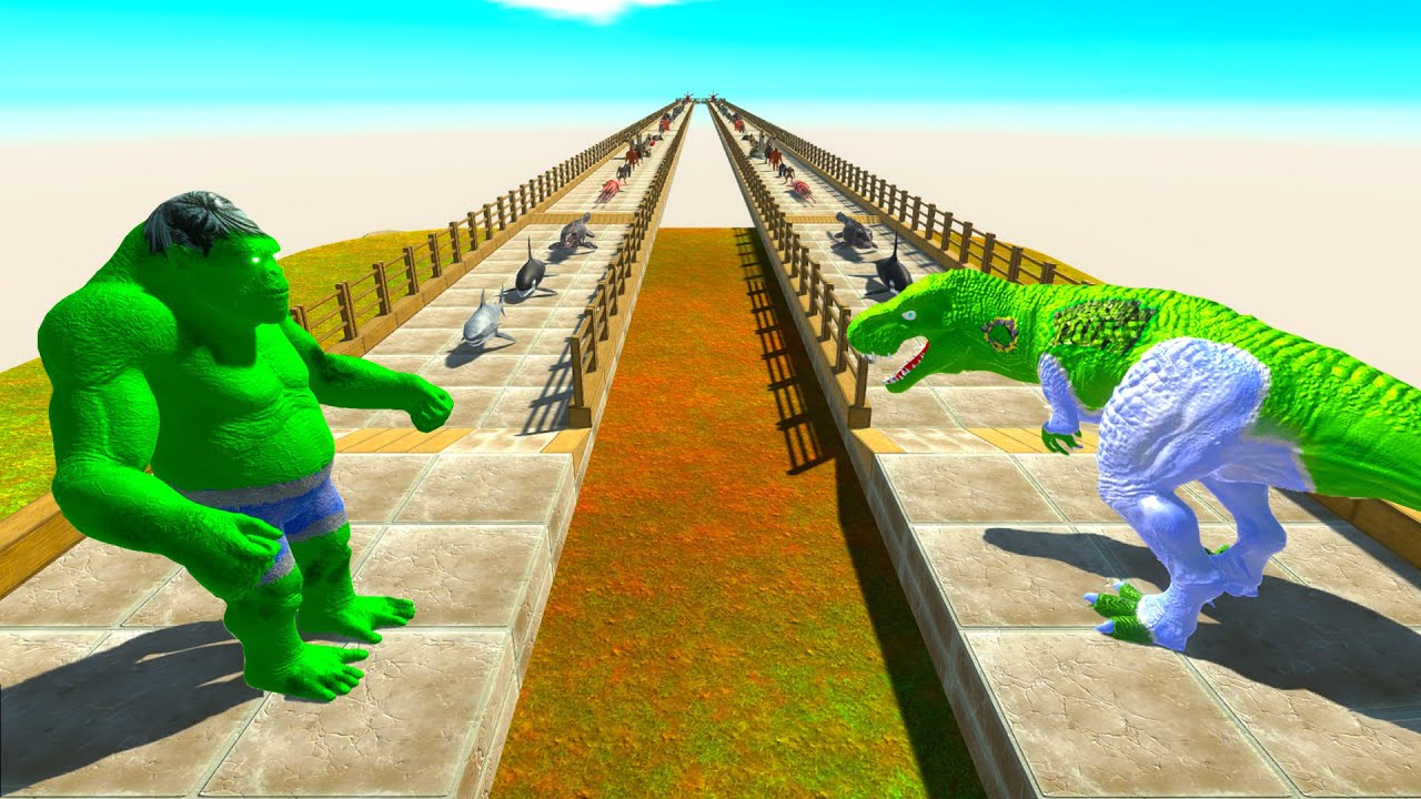 HULK T-REX vs HULK GORO RACE BATTLE COMPETITION - Animal Revolt Battle Simulator