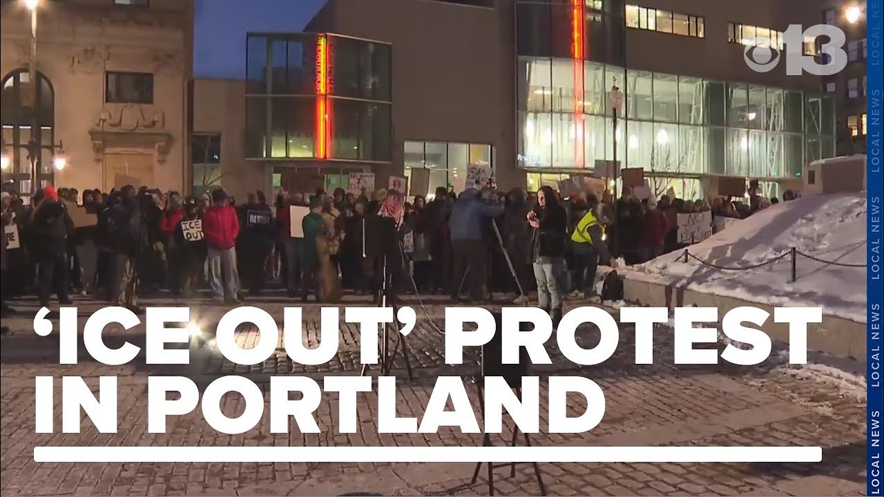 Mainers gather for 'ICE Out' protest in Portland's Monument Square