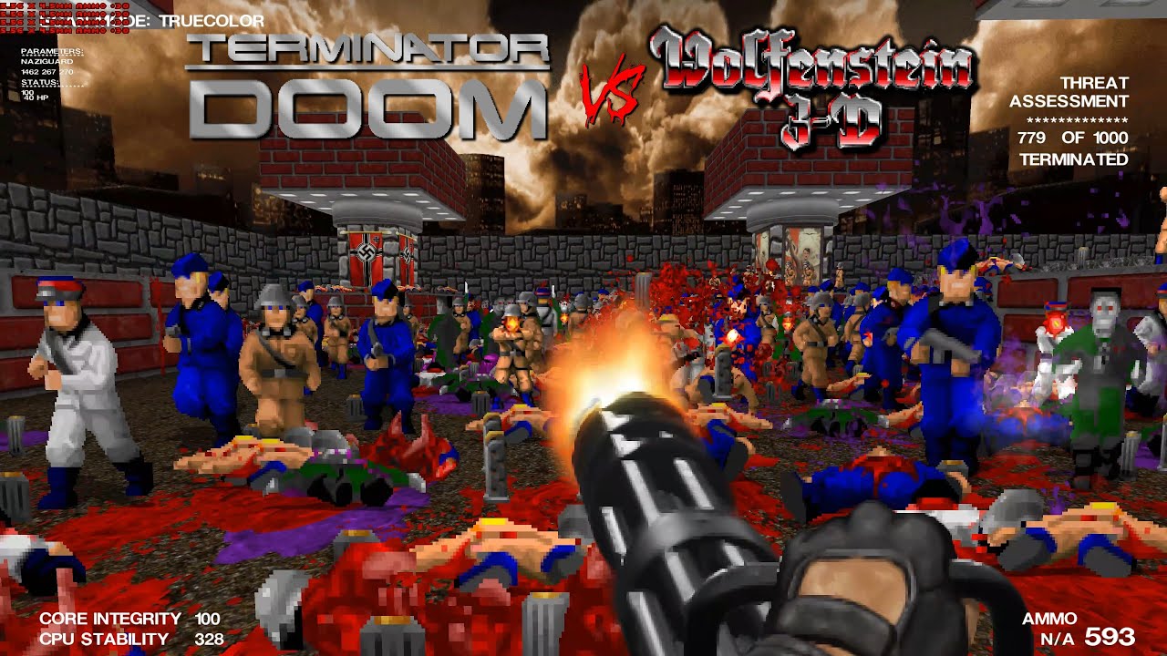 TERMINATOR DOOM - The Terminator vs 1000 Wolfenstein 3D Nazis (Get Psyched!) | 4K/60