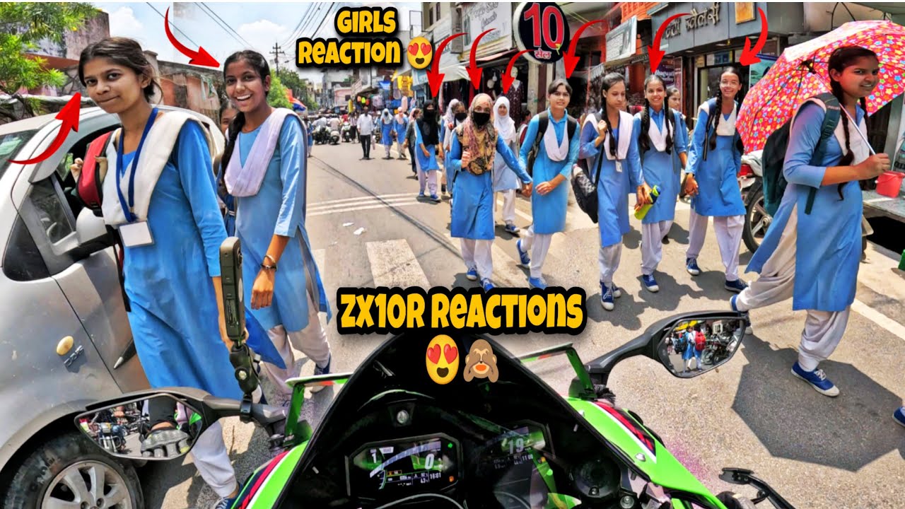 Picking Up My Brother In Superbike Kawasaki ZX10R From Board Exam😍Cute College Girls crazy Reactions