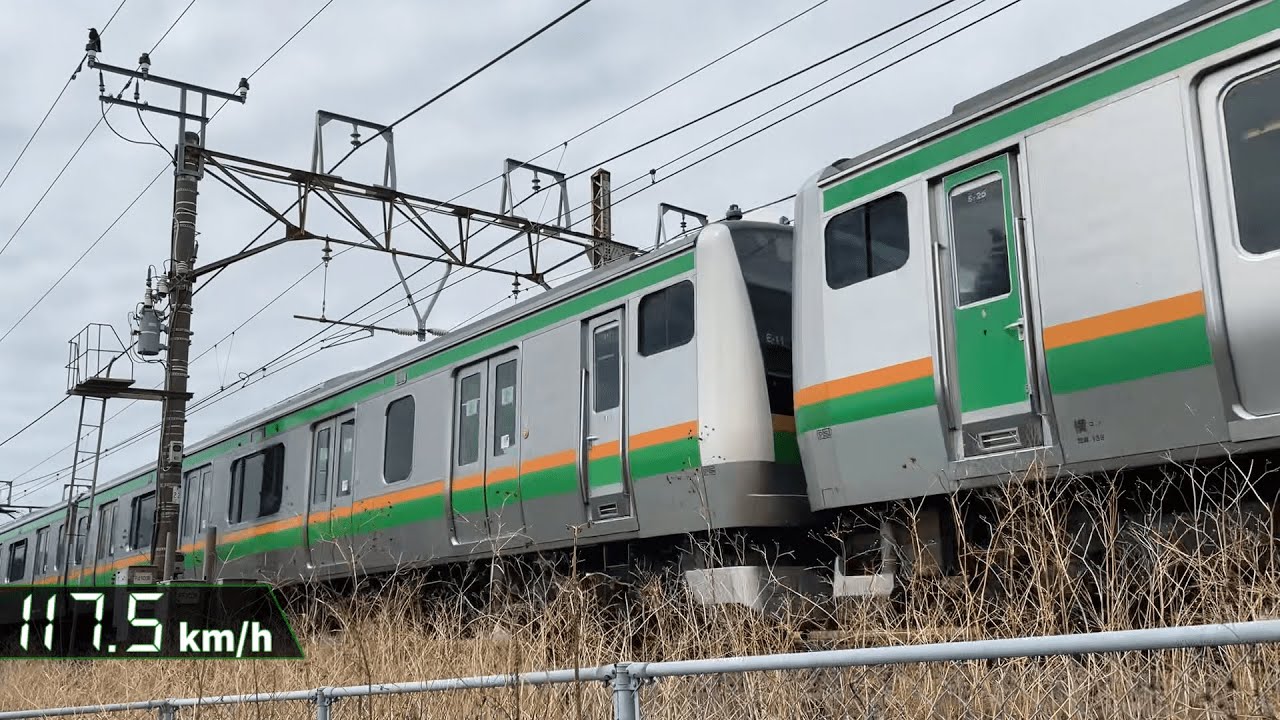 【115km/h超限定】速度付き　猛スピードで突っ走る東海道線 藤沢～大船間高速通過集