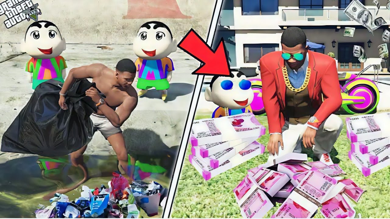 Franklin Become poor To Rich In GTA 5 | SHINCHAN AND CHOP