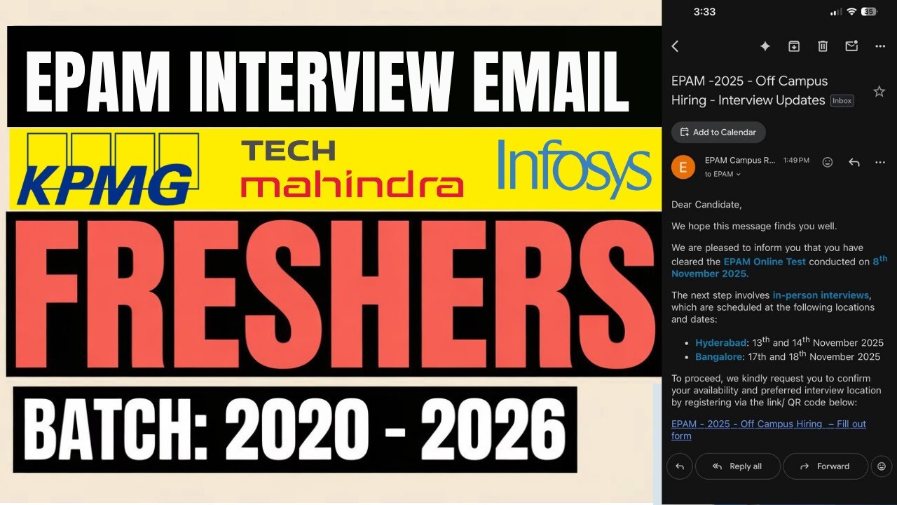 EPAM Interview Email | KPMG, Tech Mahindra, Infosys, CGI, clinisys Jobs  Apply Now