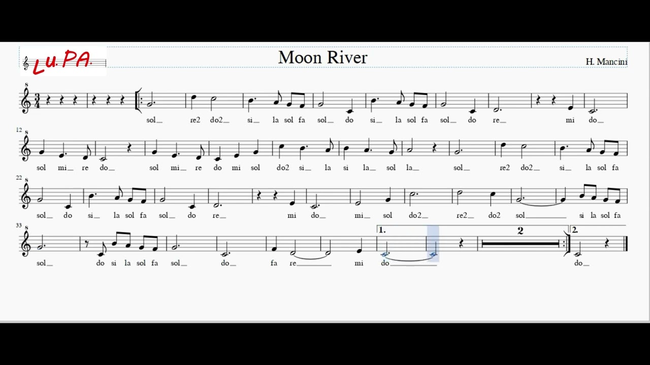 Moon River - Flauto dolce - Note - Spartito - Karaoke - Canto - Instrumental