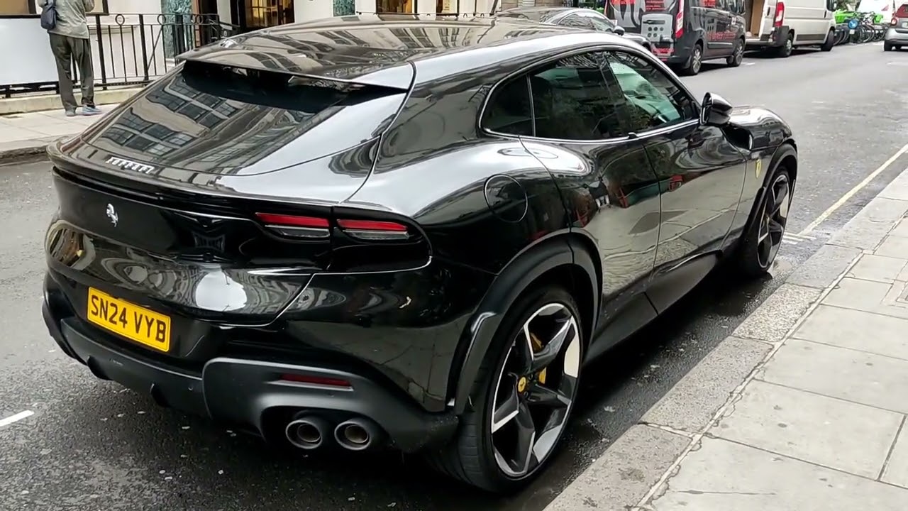 London Cars: Black Ferrari Purosangue near Green Park Station London