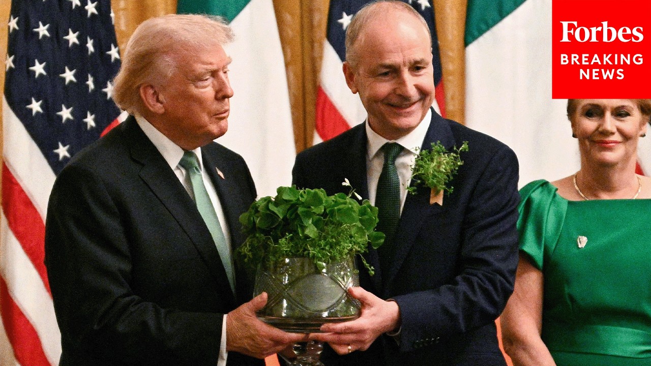 JUST IN: Ireland's Taoiseach Martin Presents Shamrock Bowl To President Trump On St. Patrick's Day
