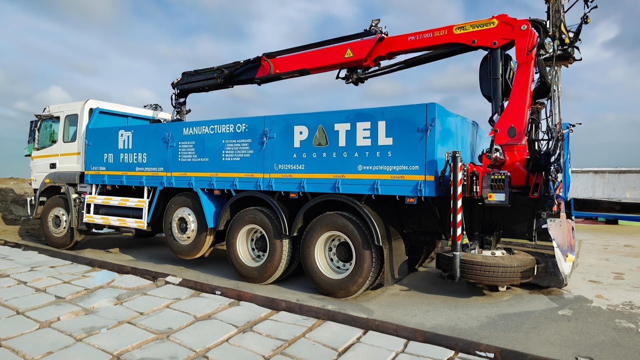 BHARAT BENZ 3523R Drop Side Truck Body with Palfinger PK 17.001 Mounted Crane |SHREE KANAIYA DUMPER|