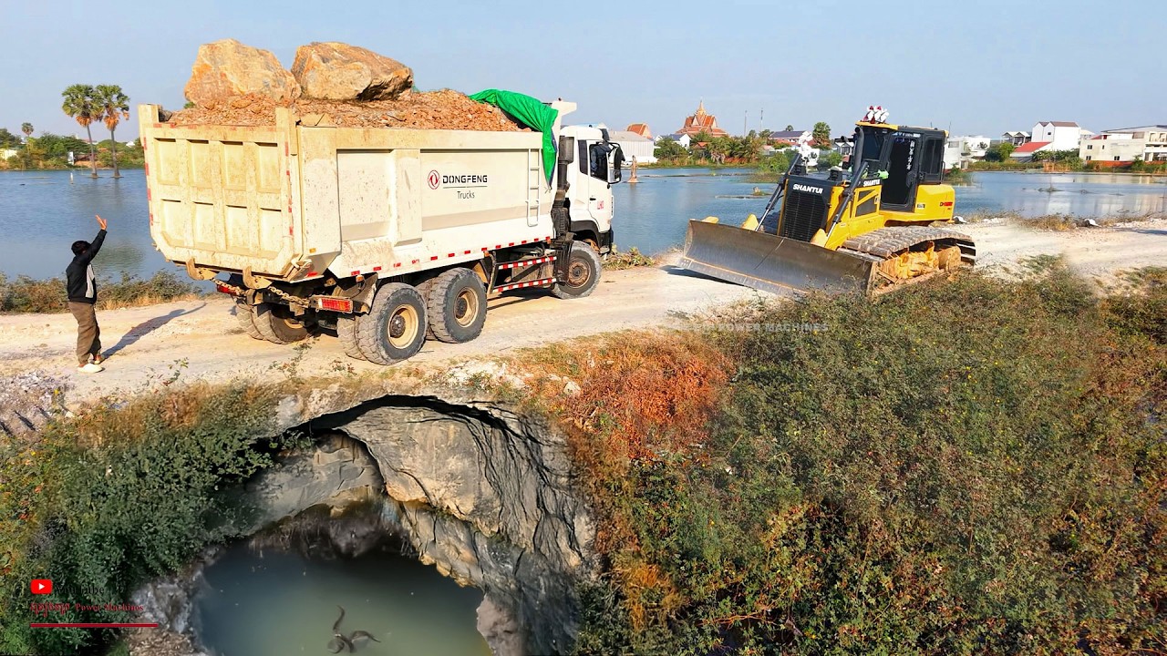 Amazing Activity​ Starting! Huge Slope Soil Surface Landfill Use Dozer Heavy And Group​​Vehicle Fill