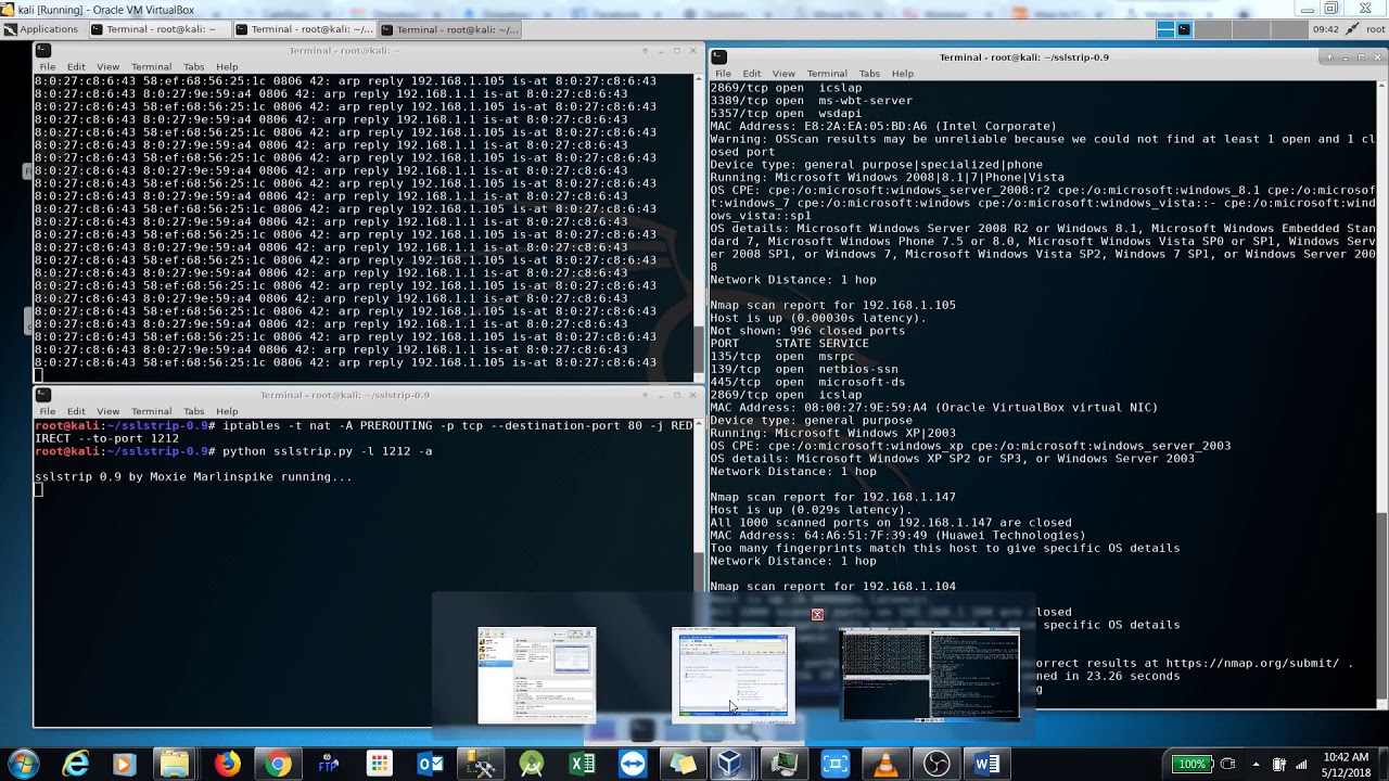 ARP Spoof and SSL Strip attack using Kali Linux and Windows XP