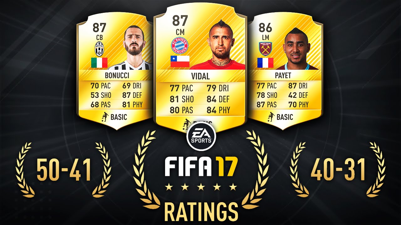 FIFA 17 OFFICIAL PLAYER RATINGS REVEALED!! 50 - 31 #FIFA17Ratings