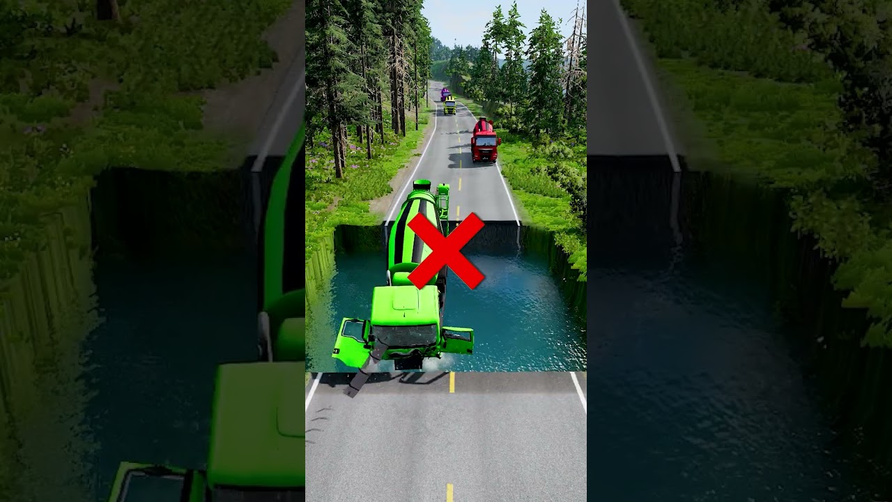 Автобетоносмесители против огромной ямы с водой #34 #beamngdrive #oddlysatisfying #satisfying
