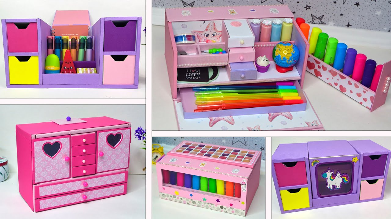 Beautiful crafts from cardboard // How to make an organizer and pencil case // Stationery storage