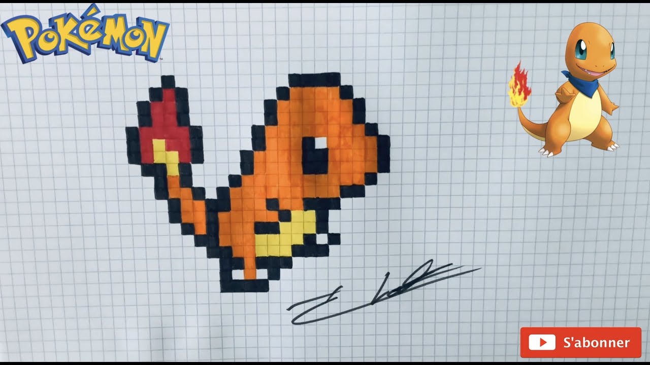 TUTO DESSIN PIXEL ART SALAMECHE POKEMON / HOW TO DRAW CHARMANDER PIXEL ART #1 #pixelartpokemon