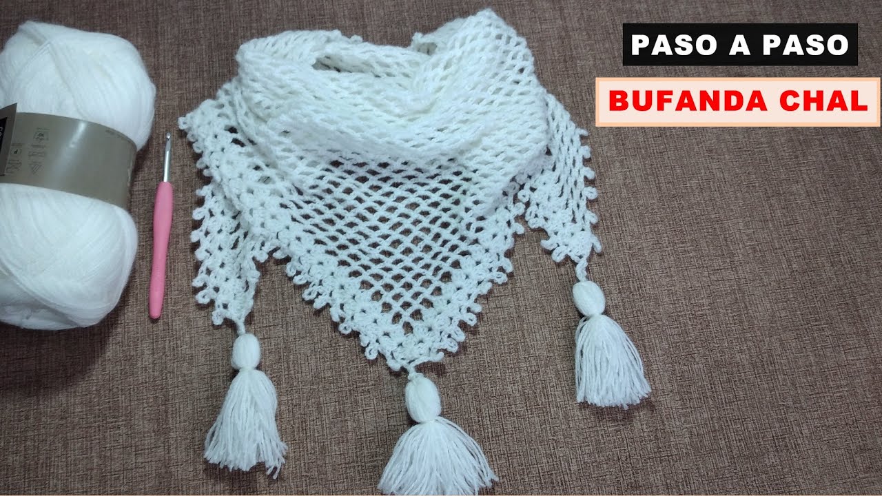 CUELLO CHAL TEJIDO EN CROCHET PUNTO RED Y BORDES CON PICO/ BUFANDA  CHAL FÁCIL DE TEJER PASO A PASO