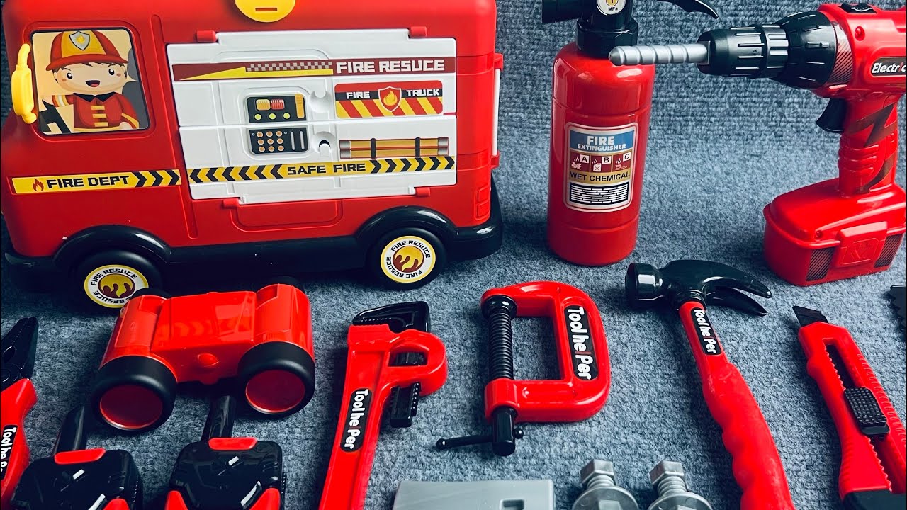 19-minute unboxing fire tool set, fire extinguisher, fire truck set  ASMR | Toy Review