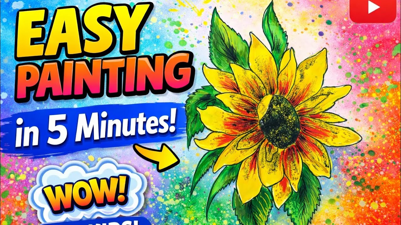 Easy and attractive drawing | Paint a Beautiful Sunflower in 10 Minutes | Easy for Beginners🌻 