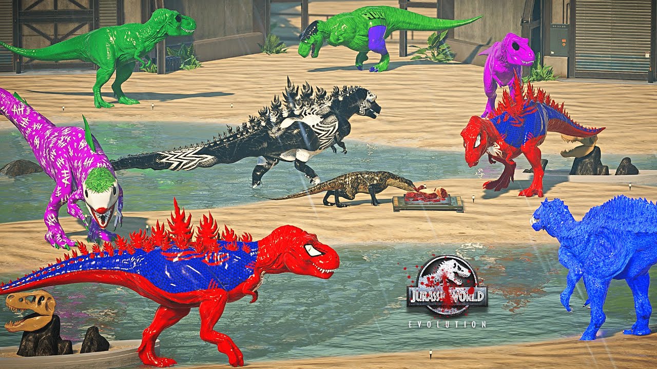 Super Hero Dinosaurs Pack vs Color Pack Dinosaurs Battle in Jurassic World Evolution