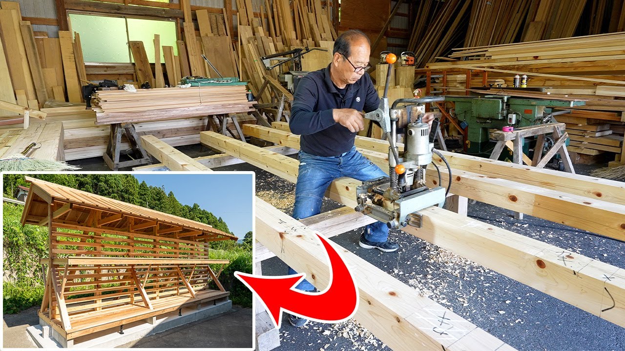 【特大サイズ】10日間を掛けた完全手造りのかっこいい薪小屋を作る【手刻み編】