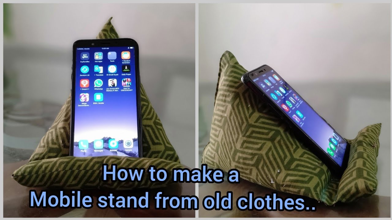 how to make a mobile stand with unused fabric...  old clothes reusing idea.. DIY