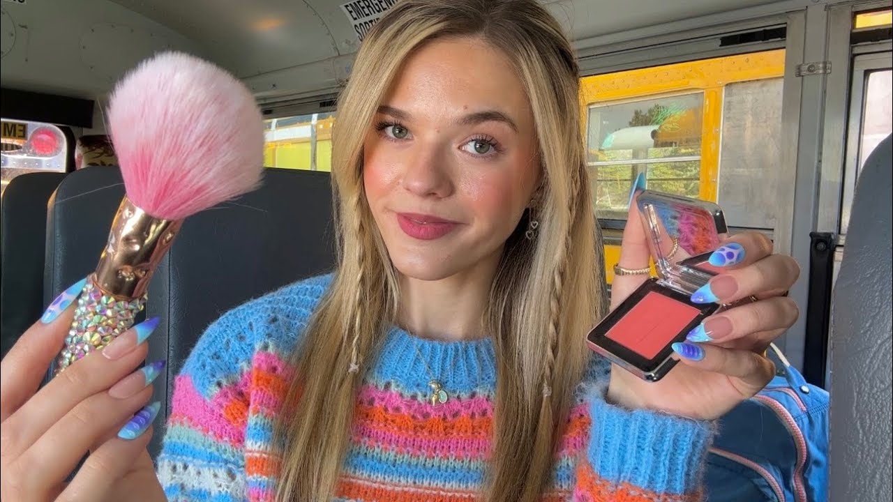 ASMR Sweet Girl On The School Bus Does Your Makeup 🚌💗 (your first day at a new school!)