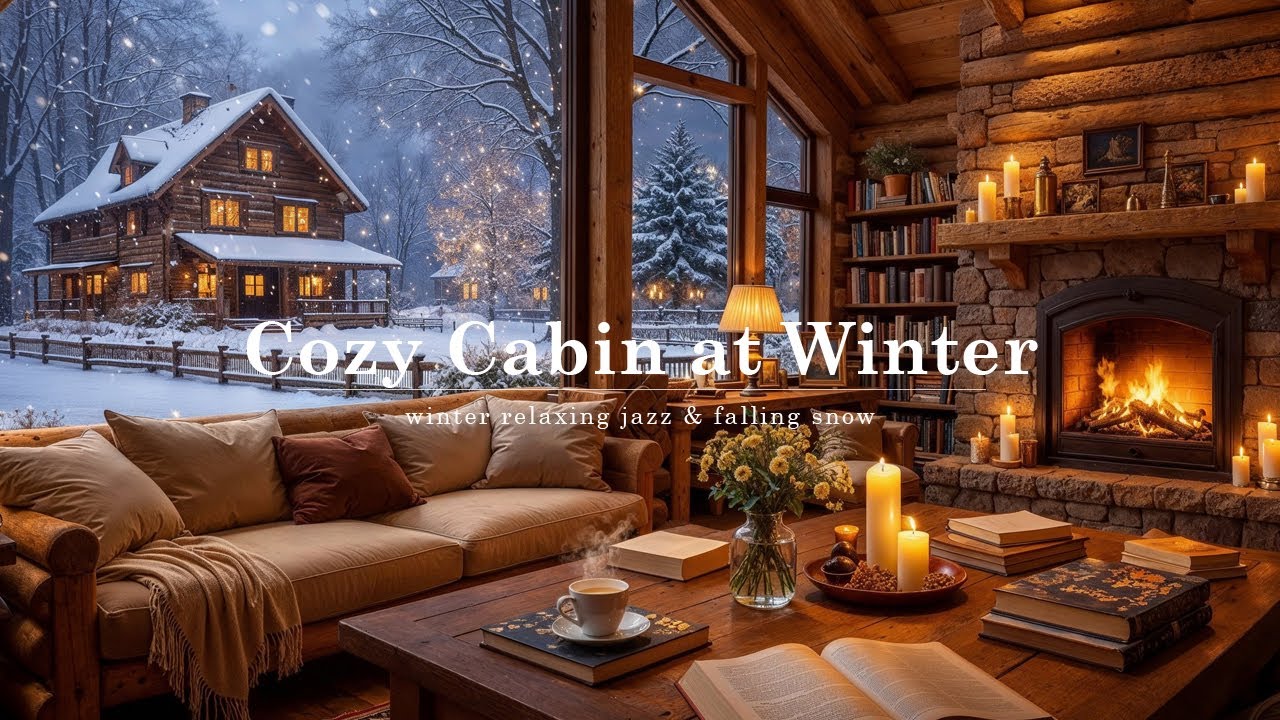 Cozy Cabin at Winter with Warm Fireplace ❄️ Smooth Jazz Piano Music for Chill, Work, and Study