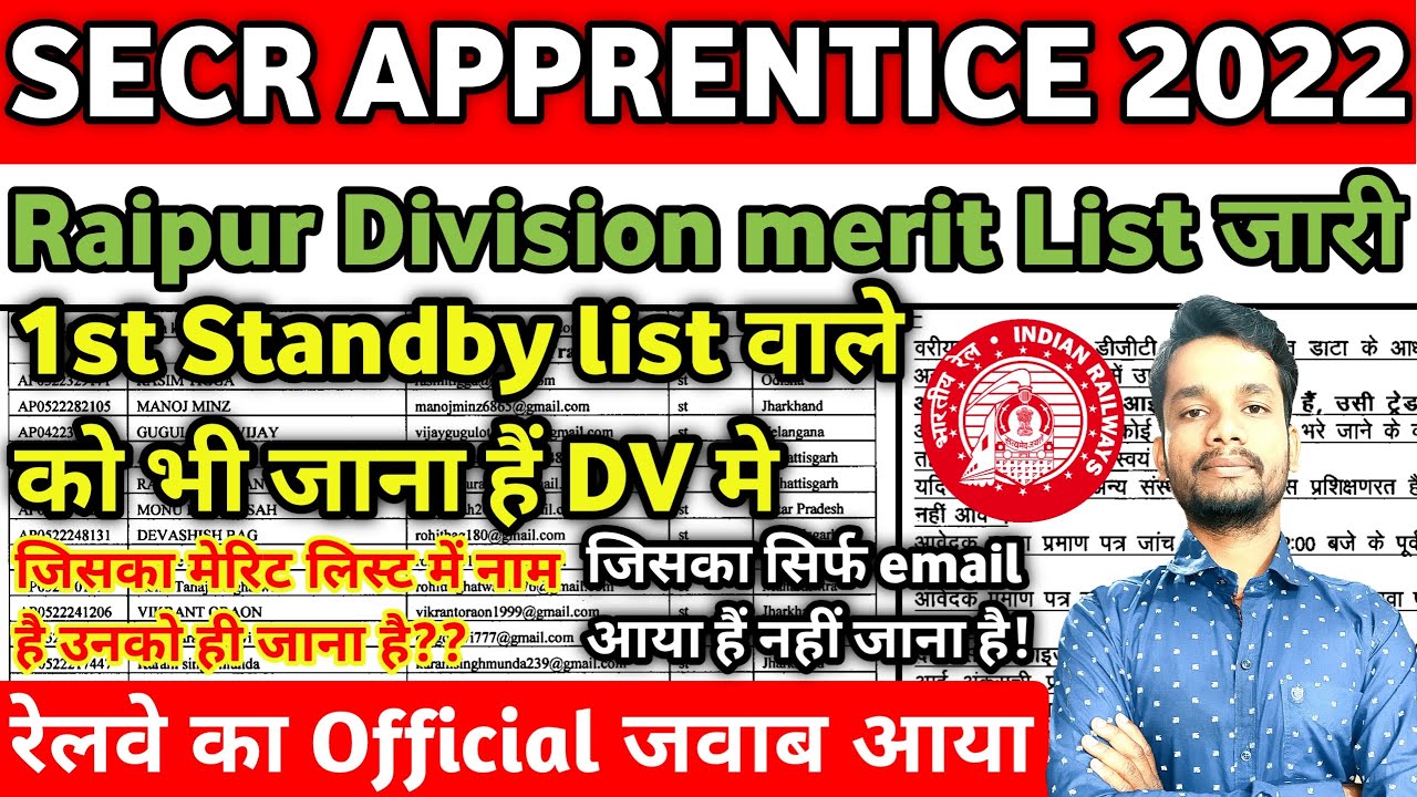 SECR APPRENTICE 2022 | सभी को जाना है DV में | रेलवे का Official जवाब आया,SECR Railway Apprentice DV