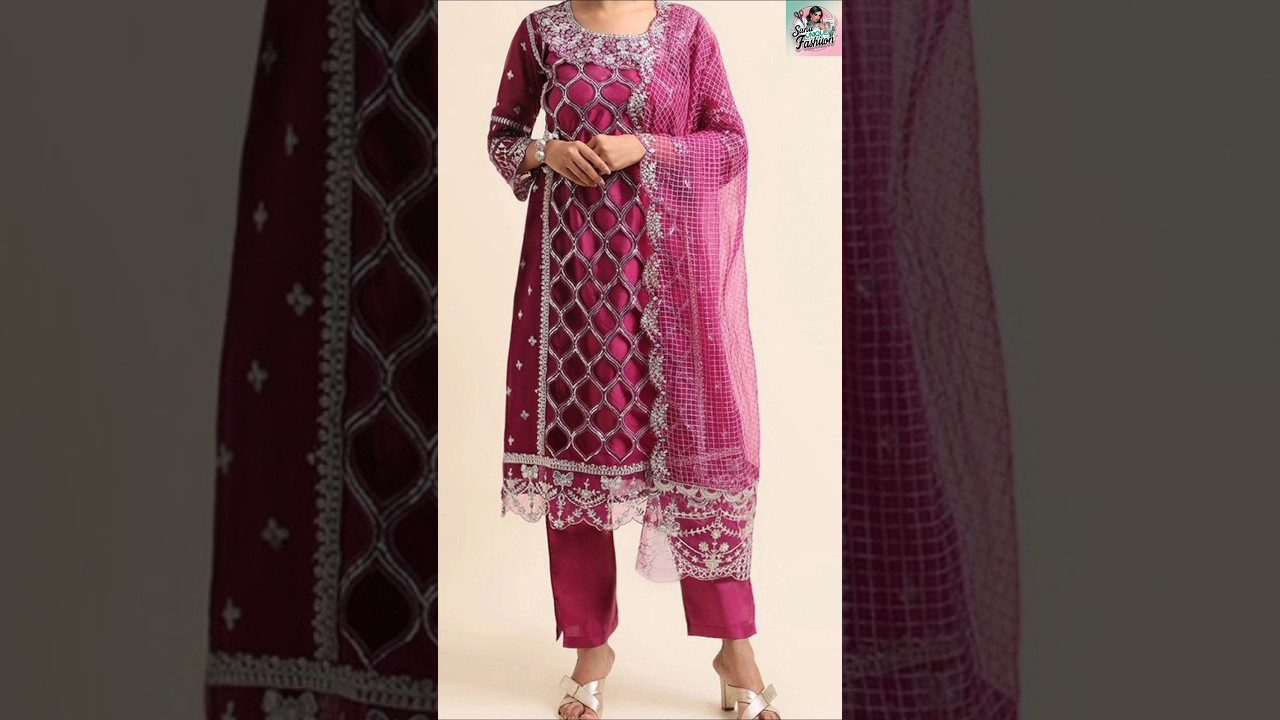 Net fabric dress design 2025 | Embroidery work kurti design 