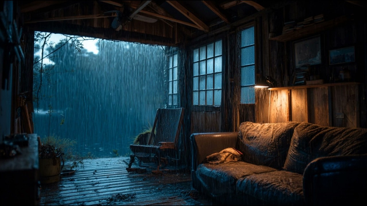 Cabin with Rainfall Sounds – Long 8 Hour Night Ambience for Sleeping & Peaceful Rest