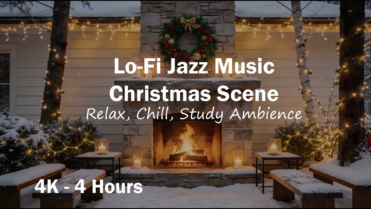 Lo-Fi Jazz Christmas Fireplace ❄️ Cozy Winter Ambience | 4K Screensaver (4 Hours)