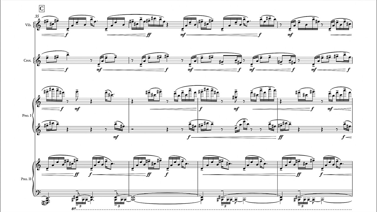 Sam Wu: Ocean Moons (2023), for 2 pianists and 2 percussionists [SCORE]