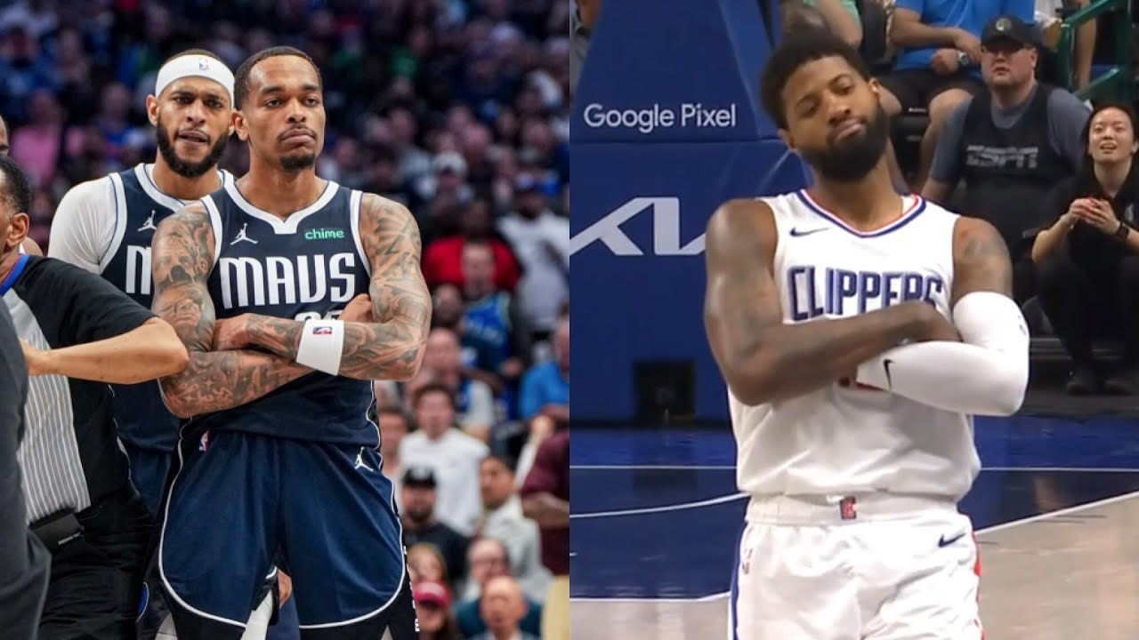 Paul George does the PJ Washington pose after hitting a 3 over him 😂