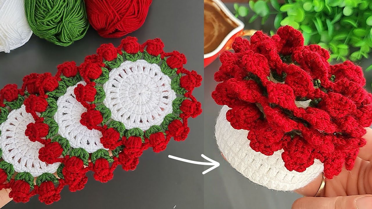3 in 1☕ Get Ready to WOW with These Colorful Flower Coasters for Coffee Cups 💐Motif,Coaster,Flower.