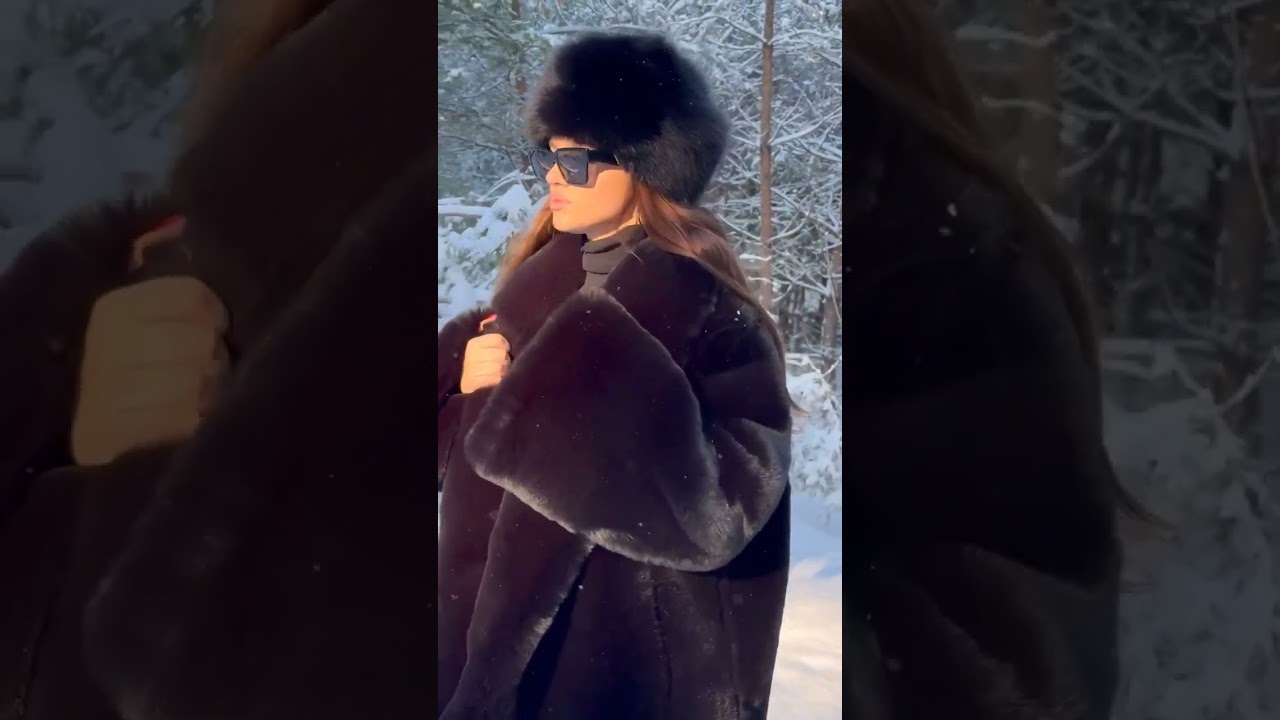 Black Fur coat in winter