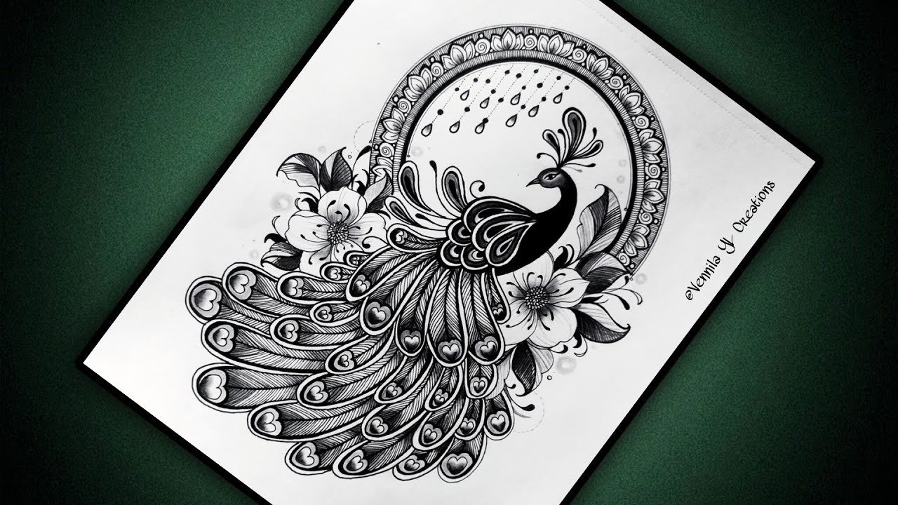 Peacock Mandala art|Peacock Pencil drawing|How to draw mandala art easy@VennilaYLCreations|Mandala