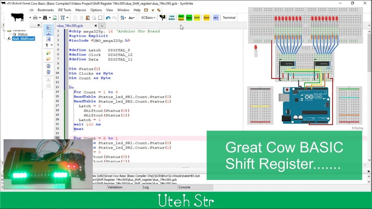 Great Cow BASIC | Control 16 LEDs Using Two 74HC595 Shift Registers