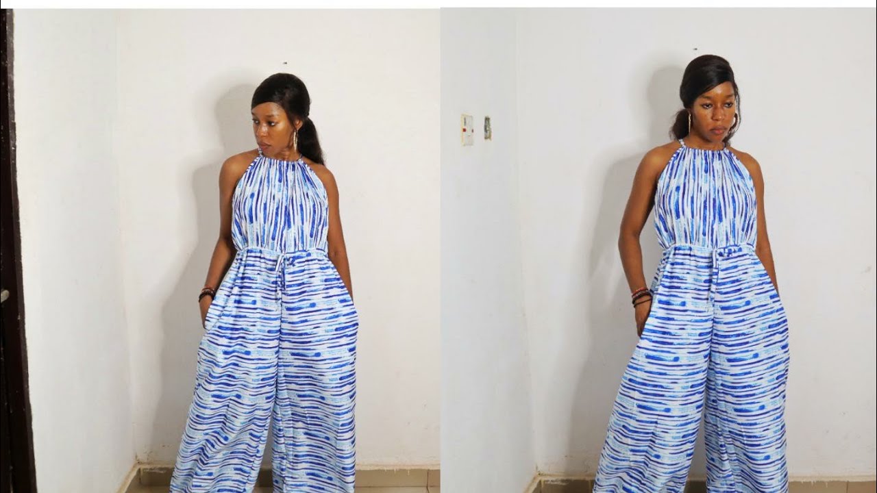 DIY/HOW TO MAKE A HALTER NECK JUMPSUIT WITH DRAWSTRING/ PALAZZO PANTS