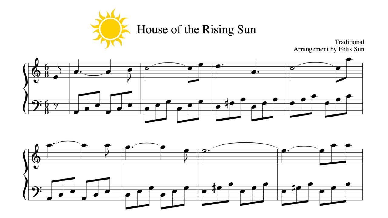 House of the Rising Sun (Piano Sheet Music) - Beautiful Easy Arrangement