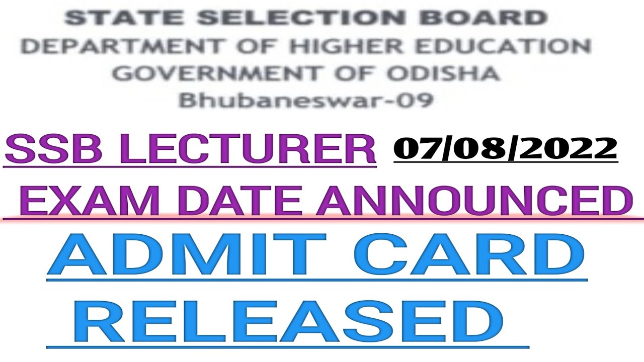 State selection board 2022 lecturer exam / SSB lecturer exam date released//#ssb #ssbodisha #ssb2022
