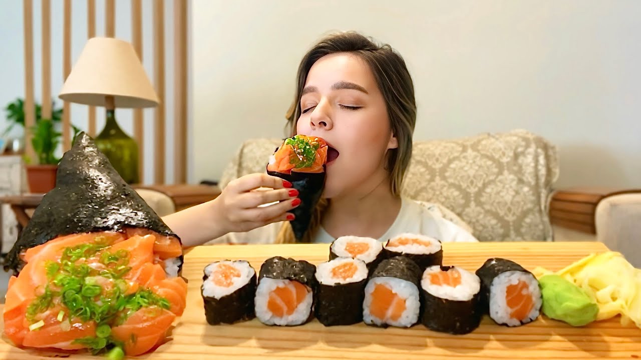 SUSHI E TEMAKI GIGANTE SALMÃO MUKBANG BRASIL | CAMILE ASMR