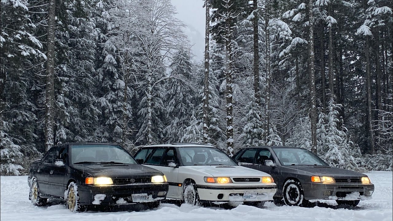 3 Subaru Legacy Turbo’s playing in the snow