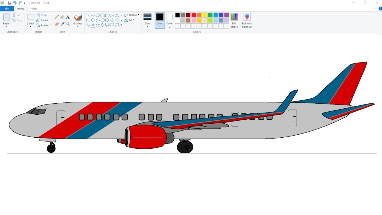 How to draw Aeroplane in Your Computer using Ms Paint | Aeroplane Drawing.